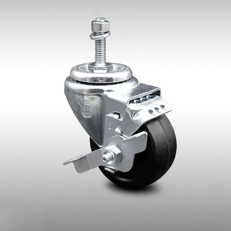 Service Caster 3.5 Inch SS Soft Rubber Wheel Swivel 10mm Threaded Stem Caster with Brake SCC-SSTS20S3514-SRS-TLB-M1015